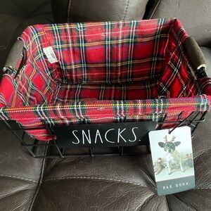 NWT Rae Dunn Black Wire Basket with Red Plaid Lining